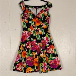 Vintage 80s 90s Victor Costa Floral Off Shoulder Dress 6